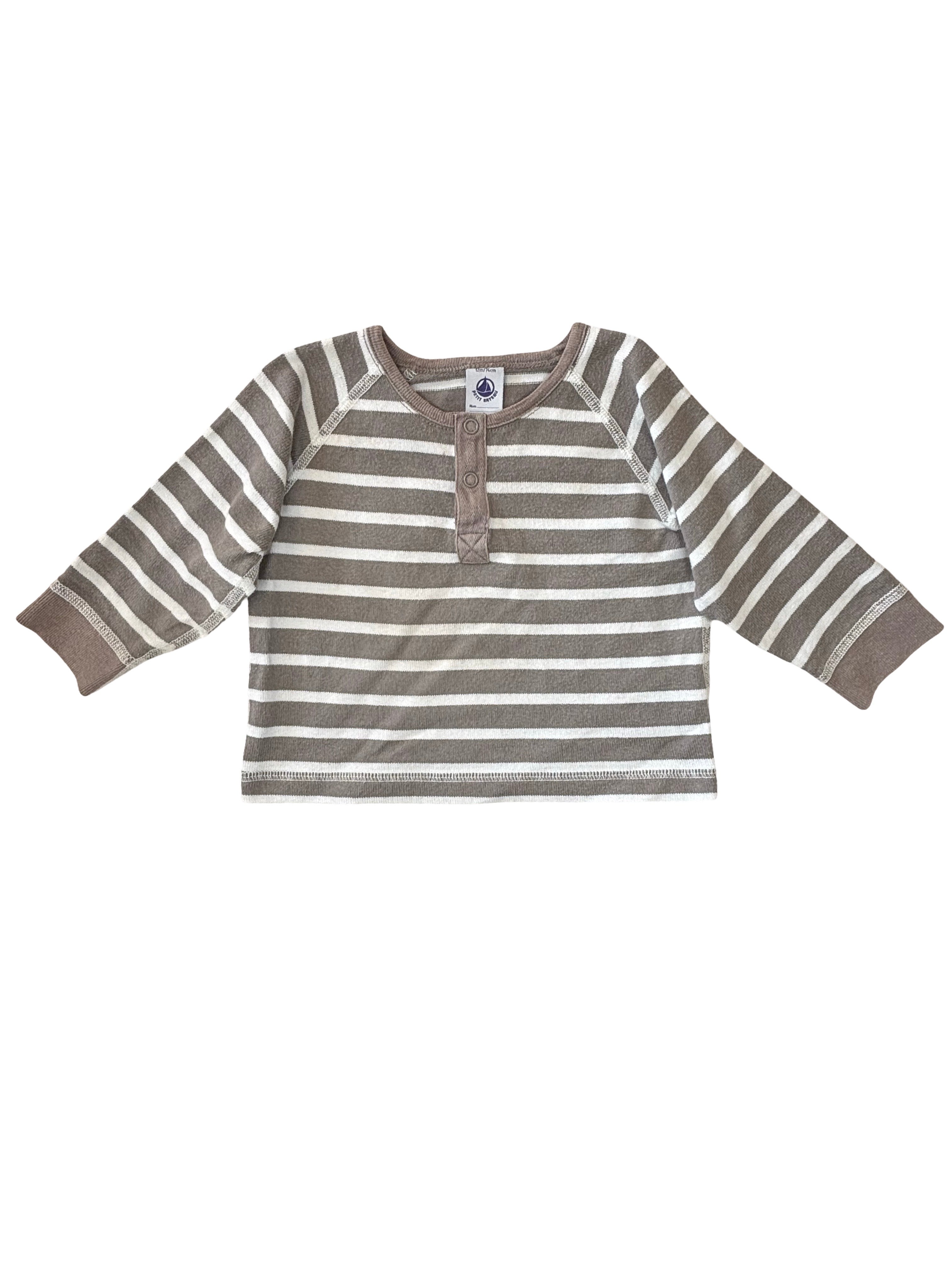 T-Shirt Rayé Taupe - Petit Bateau - 12 mois