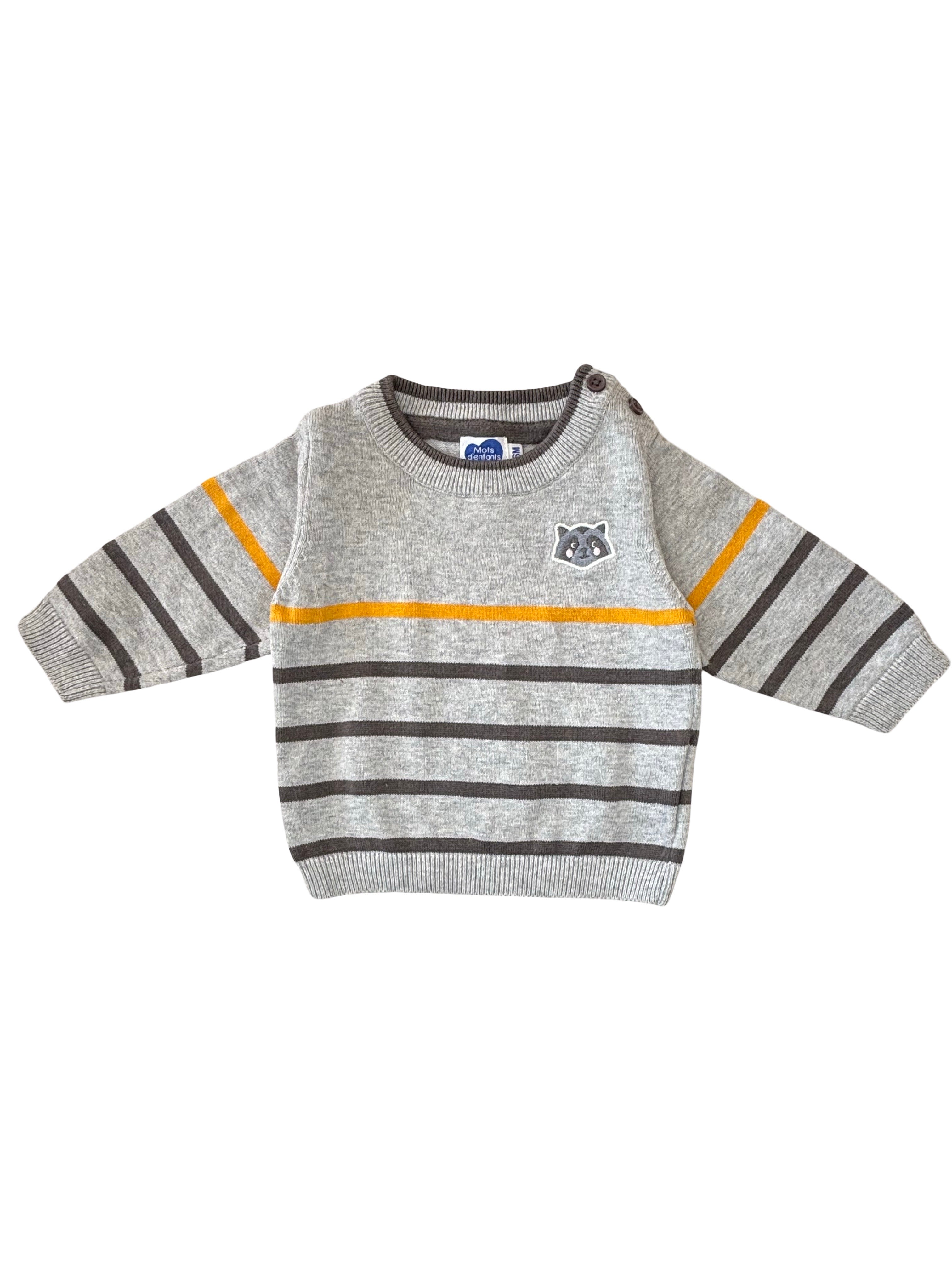 Pull Rayé Gris - Mots d’Enfants - 6 mois