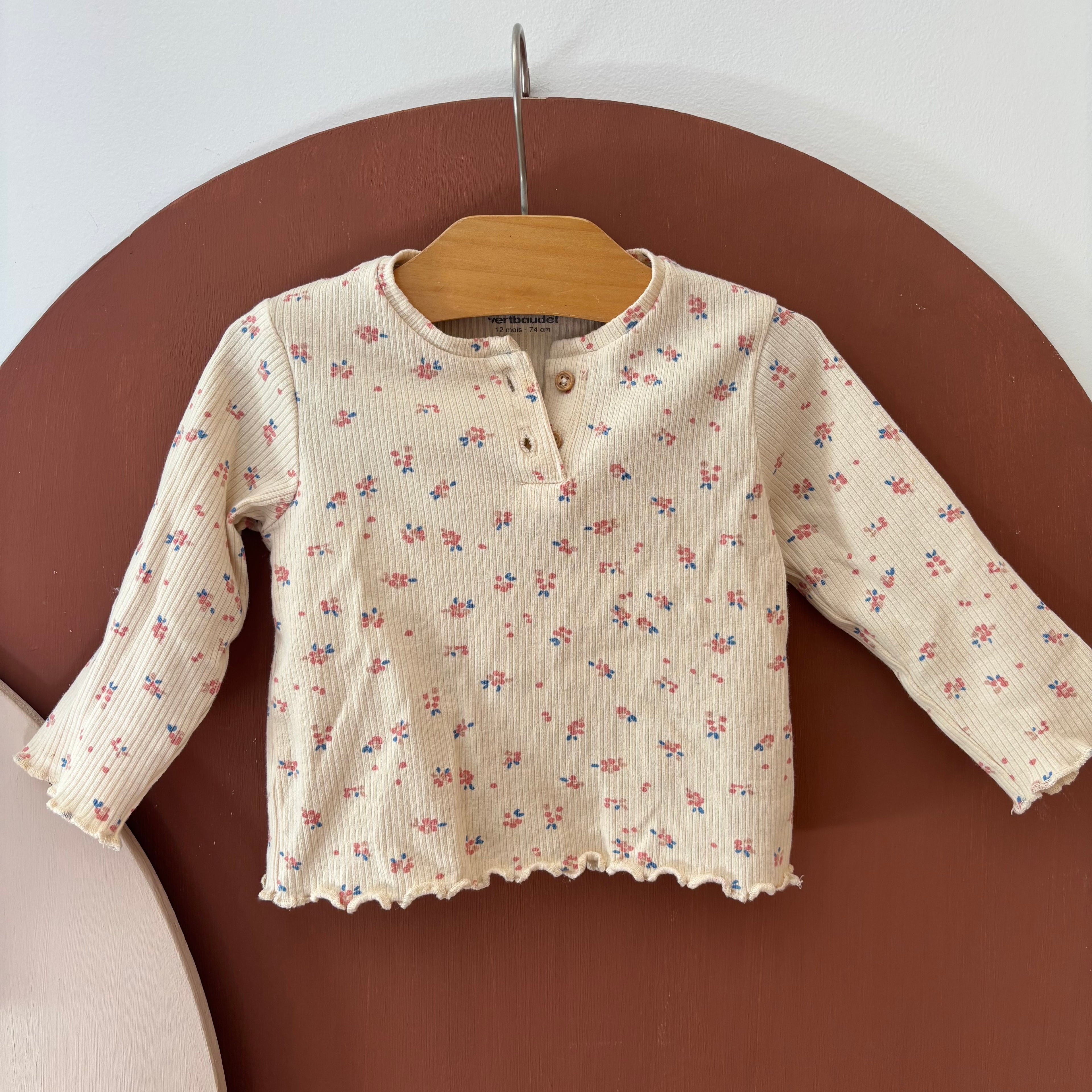 T-Shirt Crème À Fleurs - Vertbaudet - 12 mois