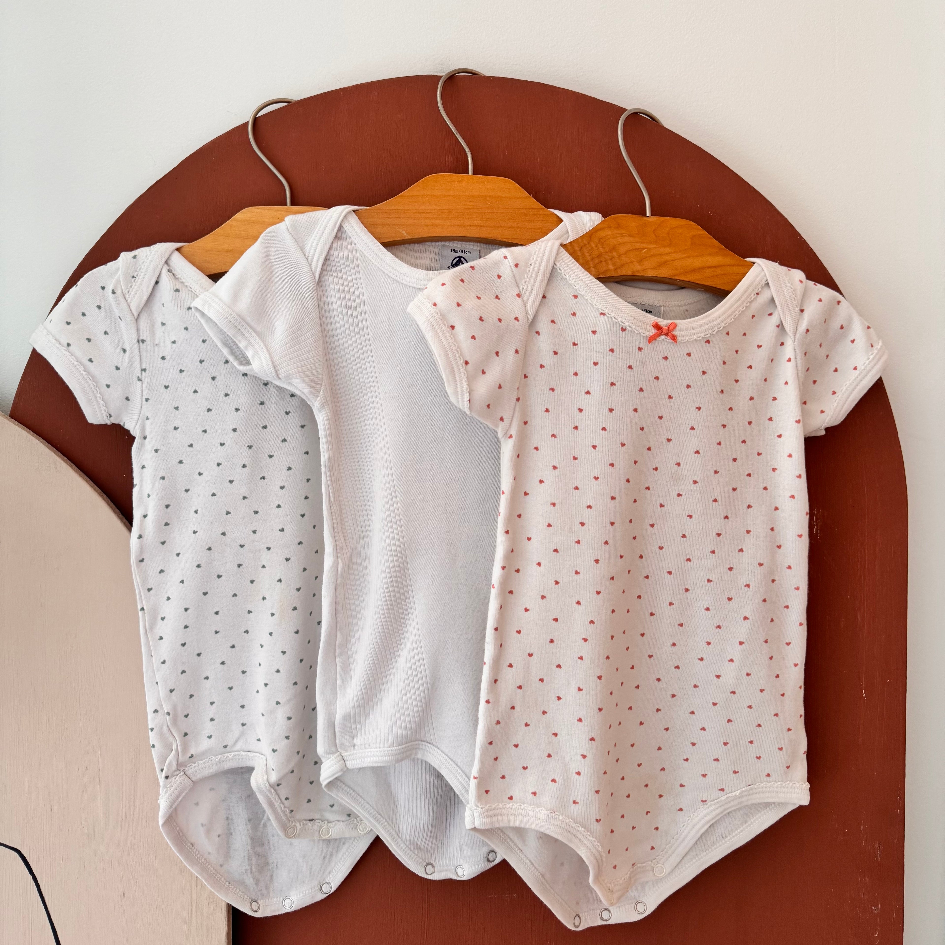 Lot De 3 Bodies À Motif Coeur - Petit Bateau - 18 mois