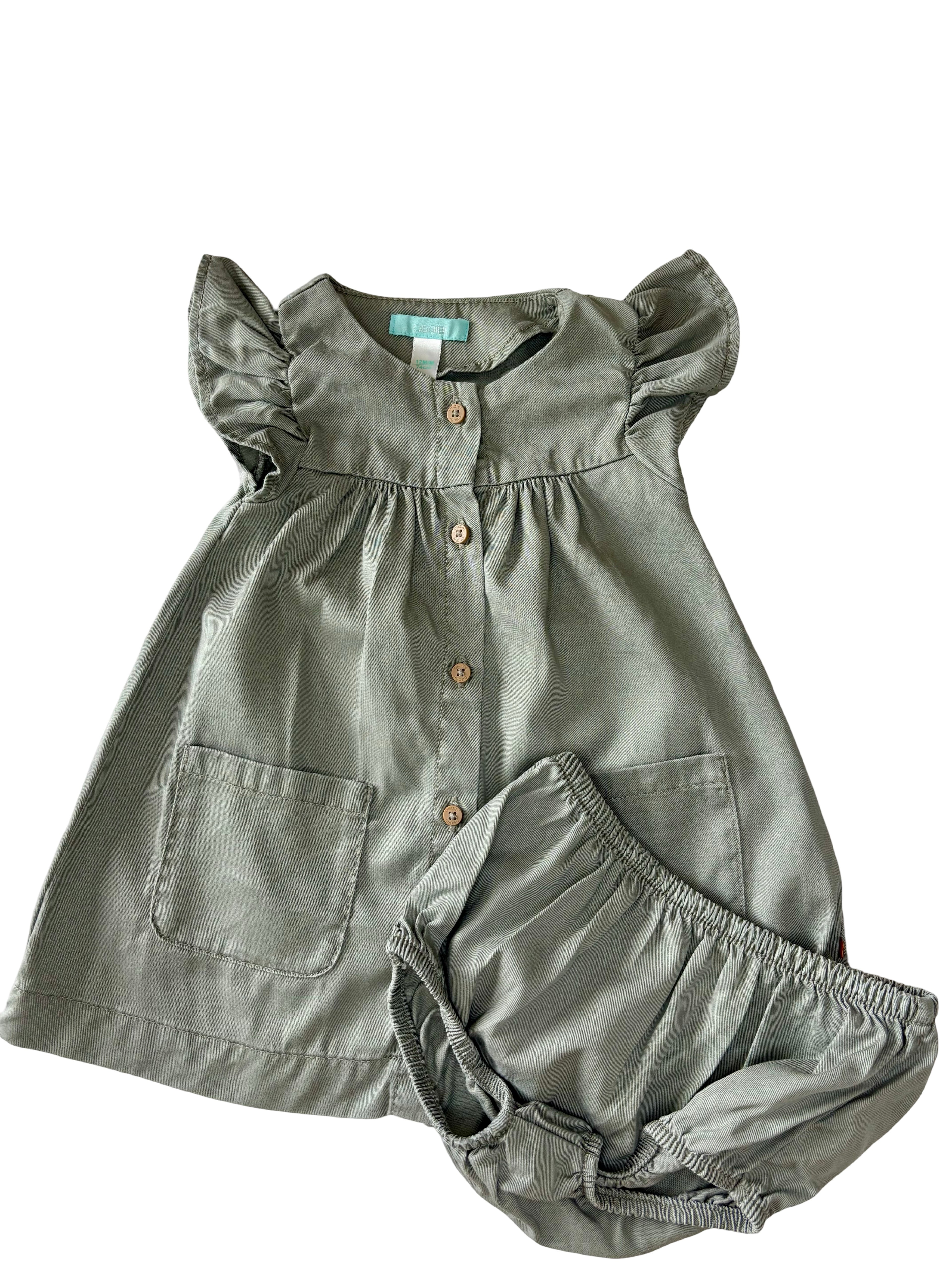 Robe + Bloomer Kaki - Obaïbi - 12 mois