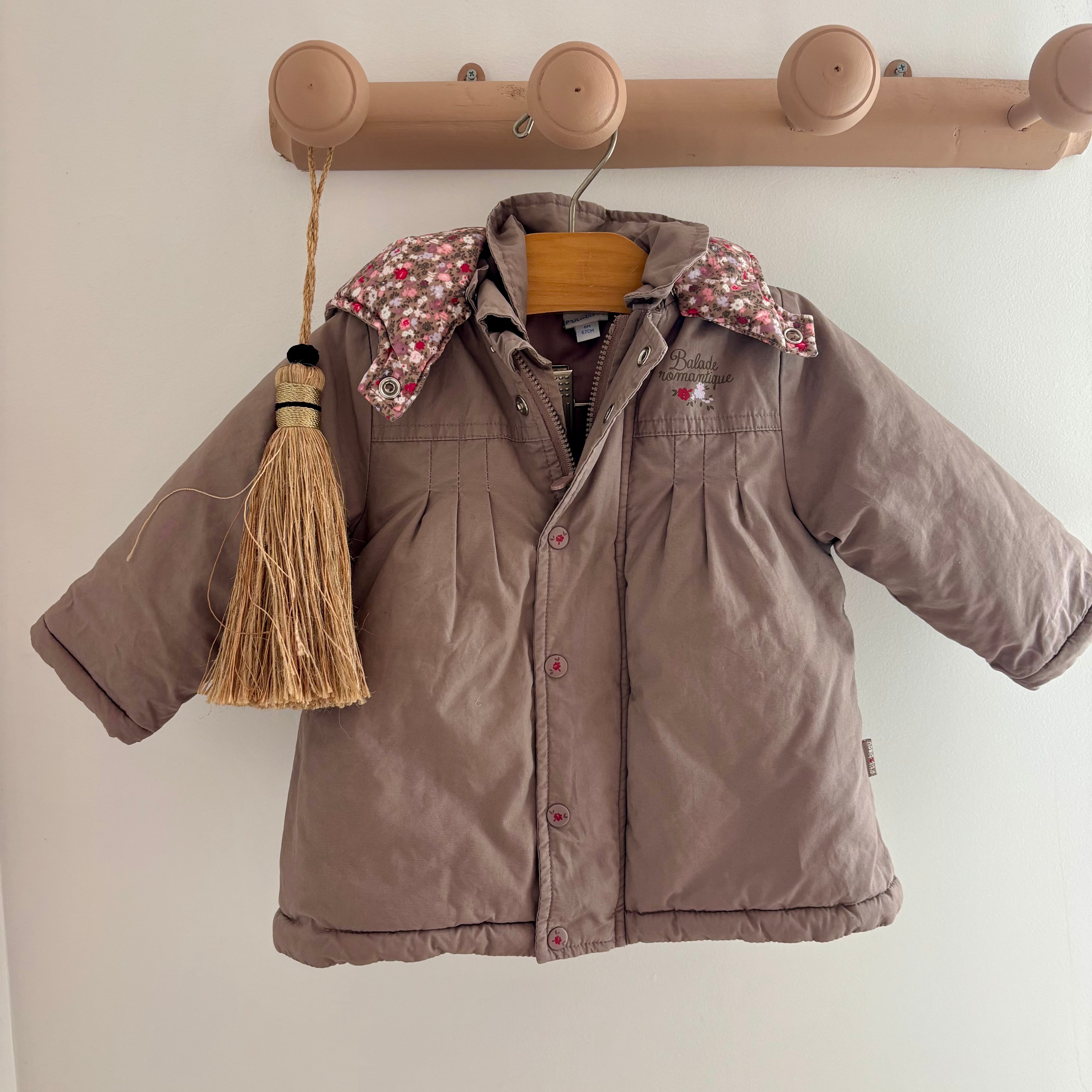 Manteau Taupe Fleuri - P'tit Bisous - 6 mois