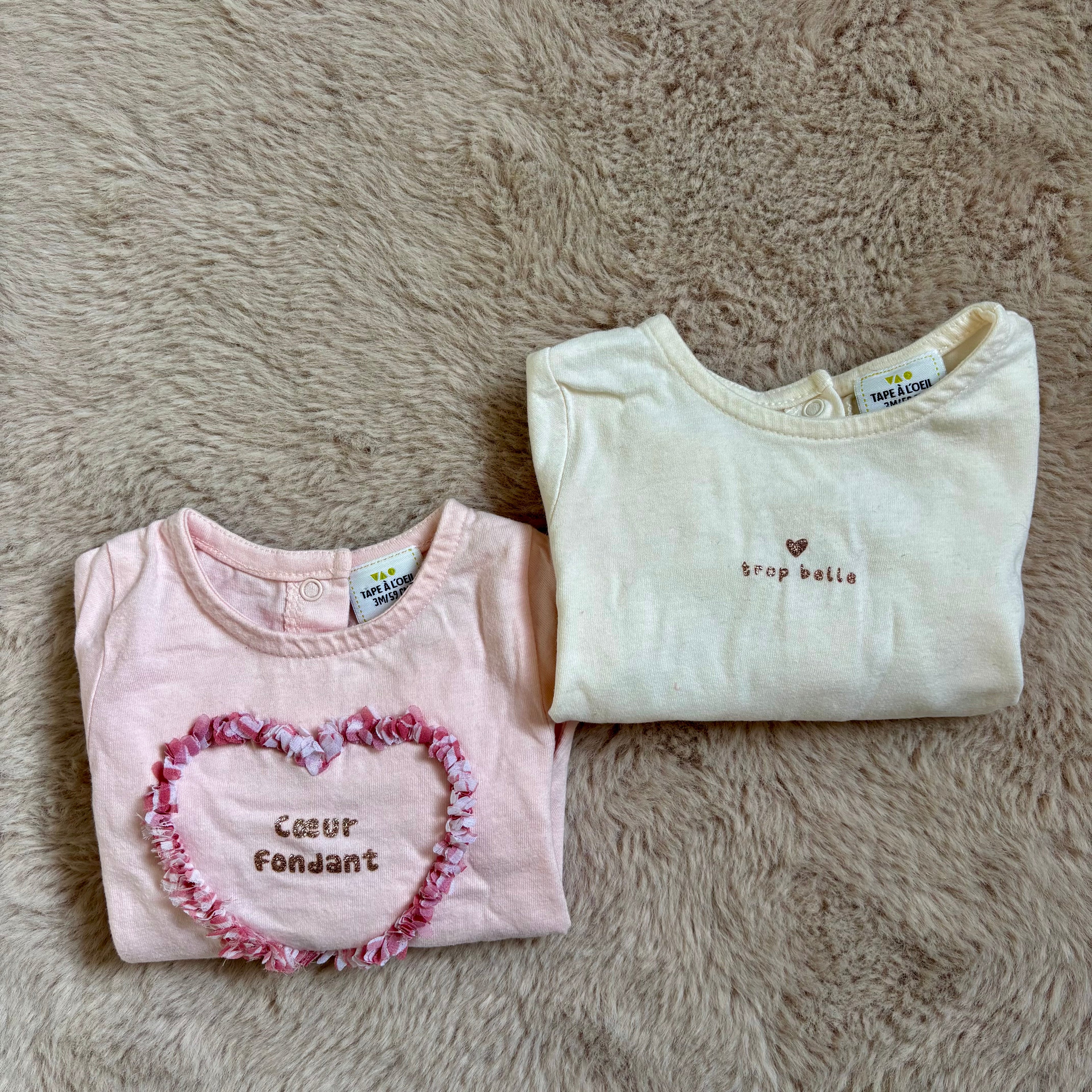 Lot T-Shirts Rose/Beige - Tape À l'Oeil - 3 mois